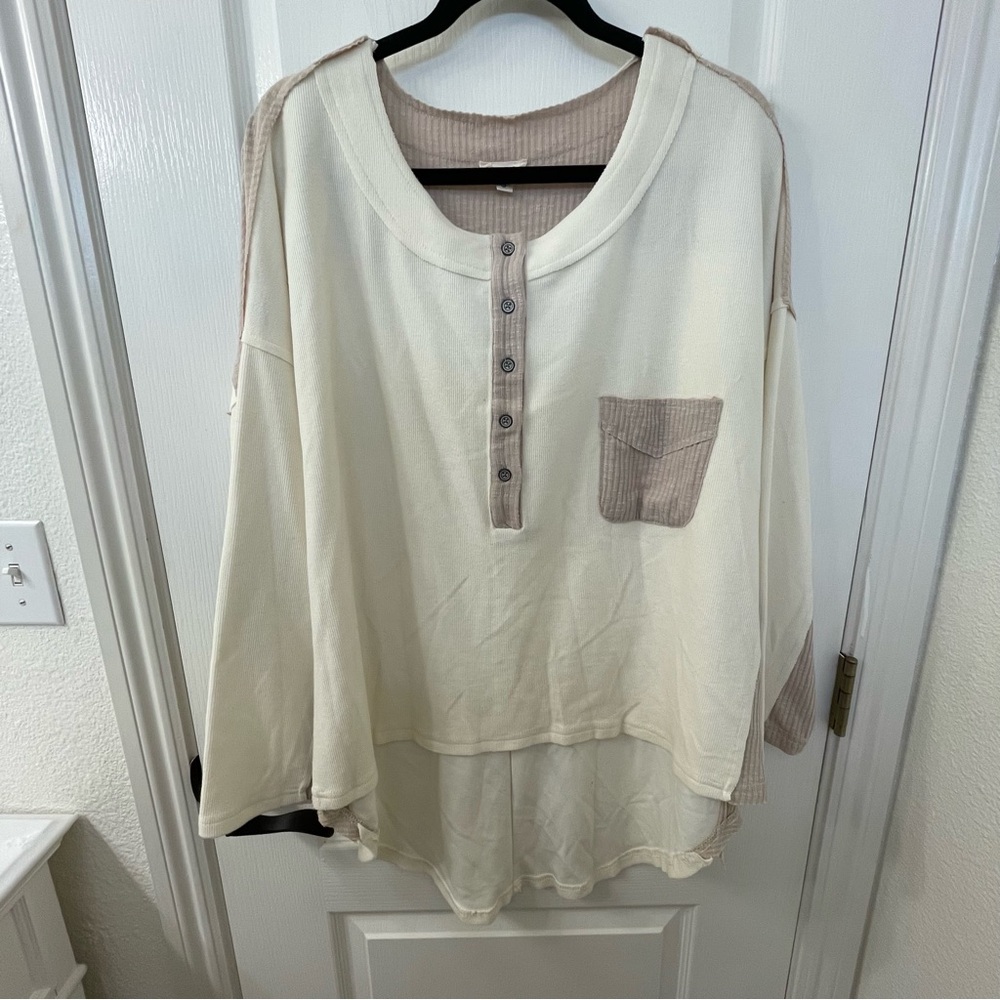 POL Cream and Tan Crew Neck Sweater